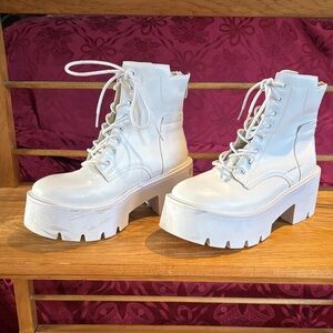 White Platform Lace-Up Boots